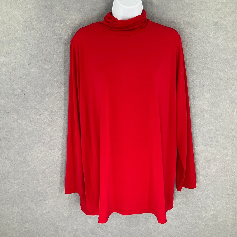 Susan Graver Top Womens Sz XL Red Long Sleeve Turtleneck Liquid Knit Pullover